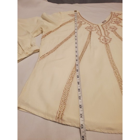 Chico's Sz 2 Beaded Embroidered Linen Lined Tunic Top Aztec Lagen Boho - Picture 8 of 12